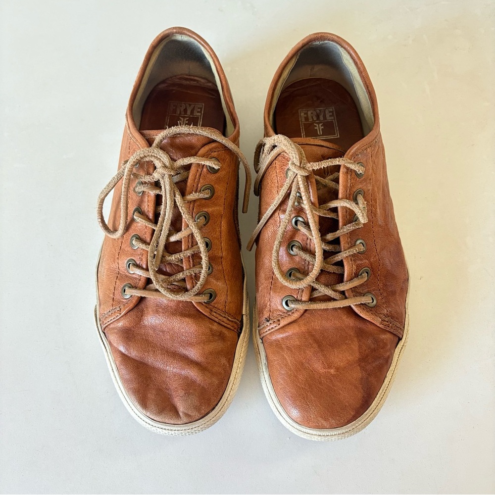 Frye Brown Leather Mindy Low Sneakers Lace Up Boat Loafers Shoes Men’s Size 10